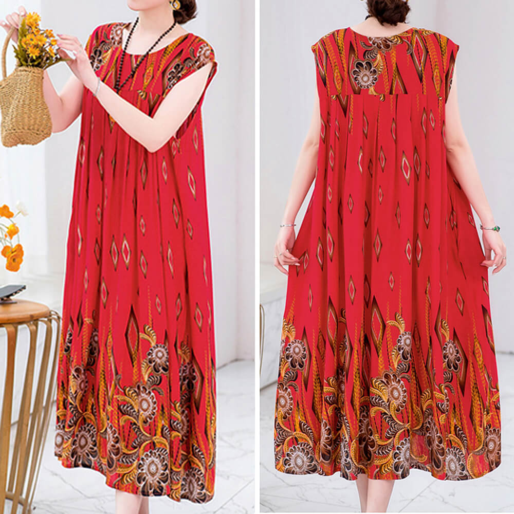 Women Casual Loose Bohemian Floral Dress with Pockets Short Sleeve Maxi Summer Swing Dress