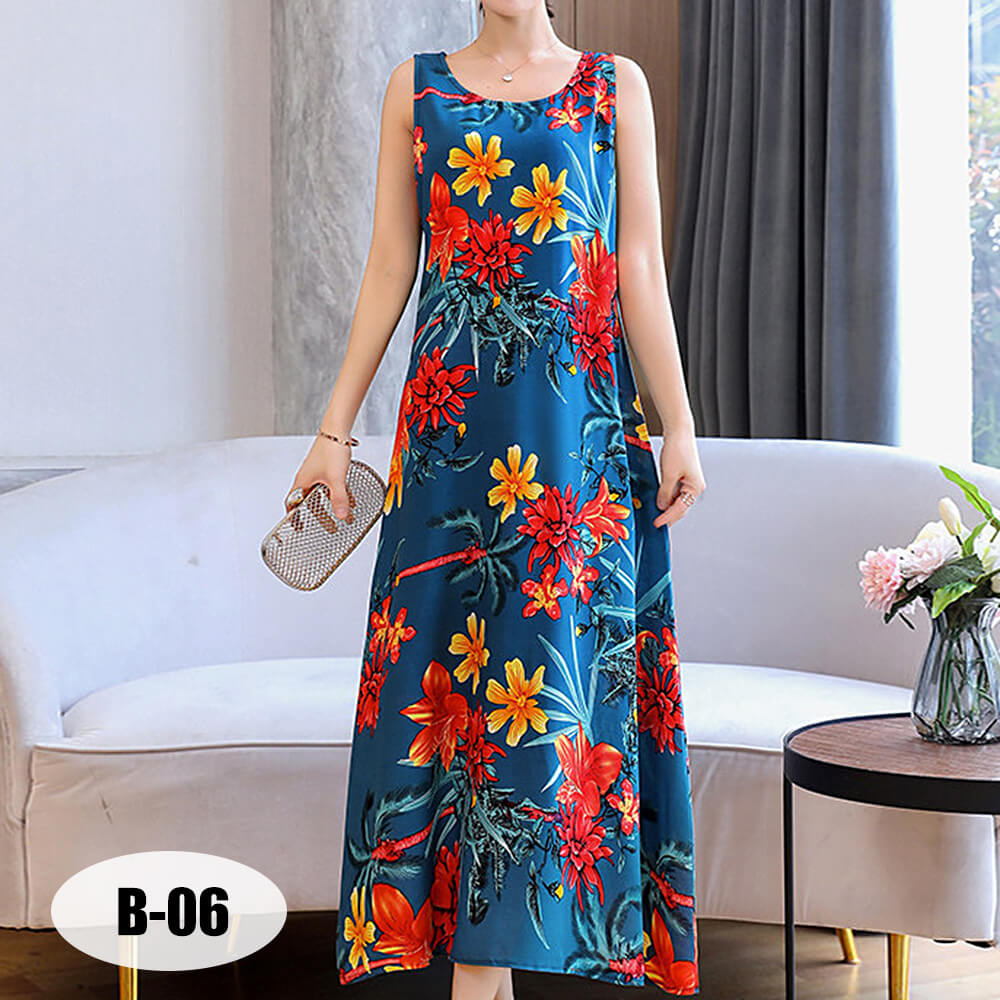 Women's Summer Casual Sleeveless Dresses Print Flowy Beach Boho Long Dress