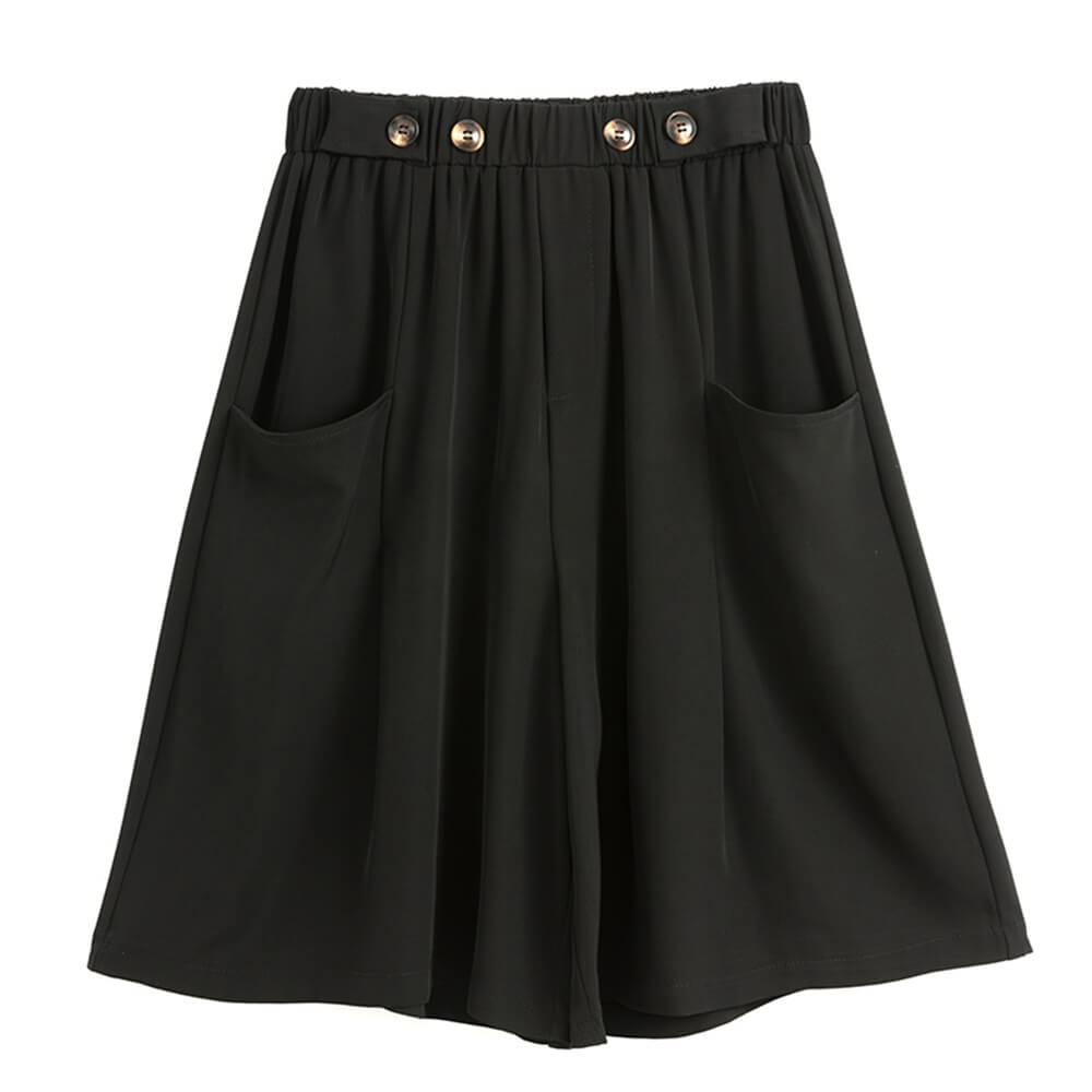 Women's Casual Summer Chiffon Shorts Elastic High Waist Pleated Wide Leg Shorts with Pockets