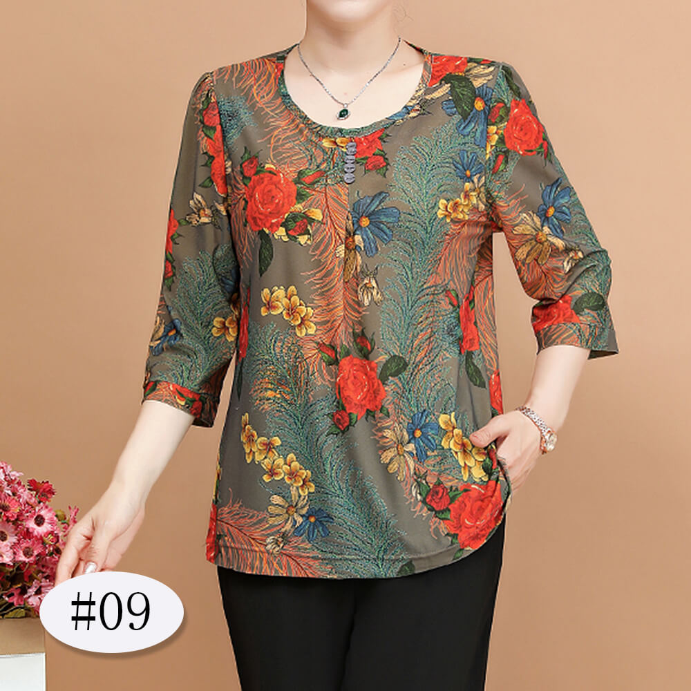 Women's 3/4 Sleeve Casual Print Tops Tunic Blouse Shirt