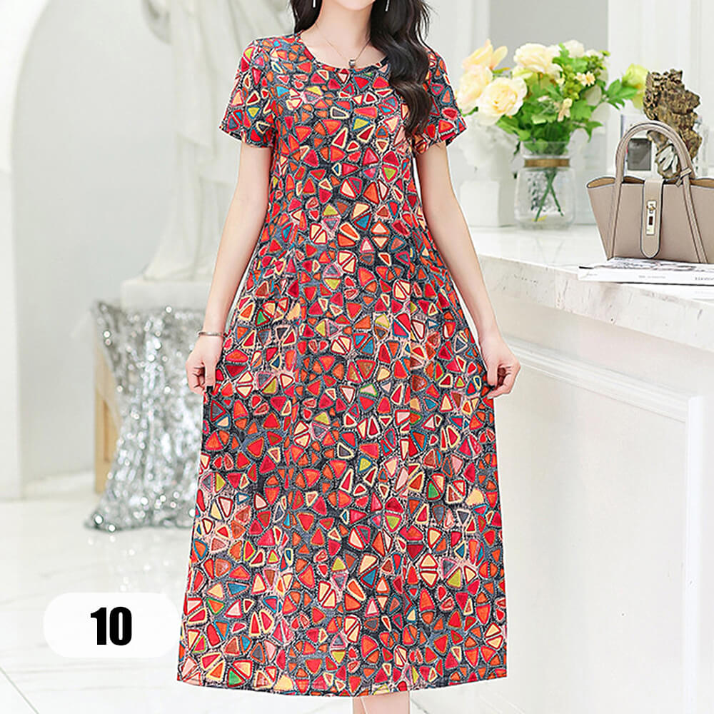 Women's Short Sleeve Round Neck Casual Summer Flowy Maxi Dresses with Pockets