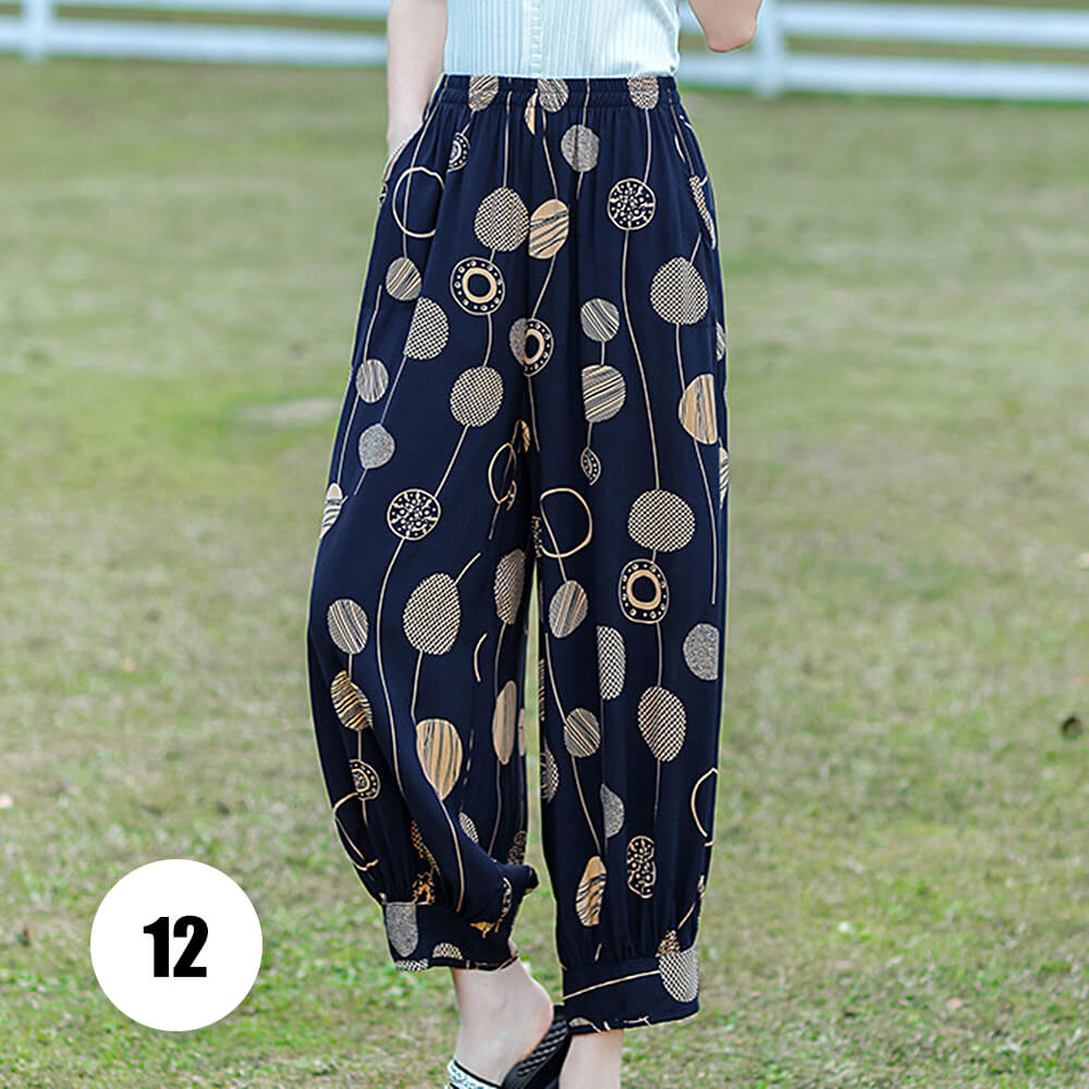 Women’s Harem Pants Boho Print Cropped Trousers Summer Casual Loose Baggy Pants with Pockets