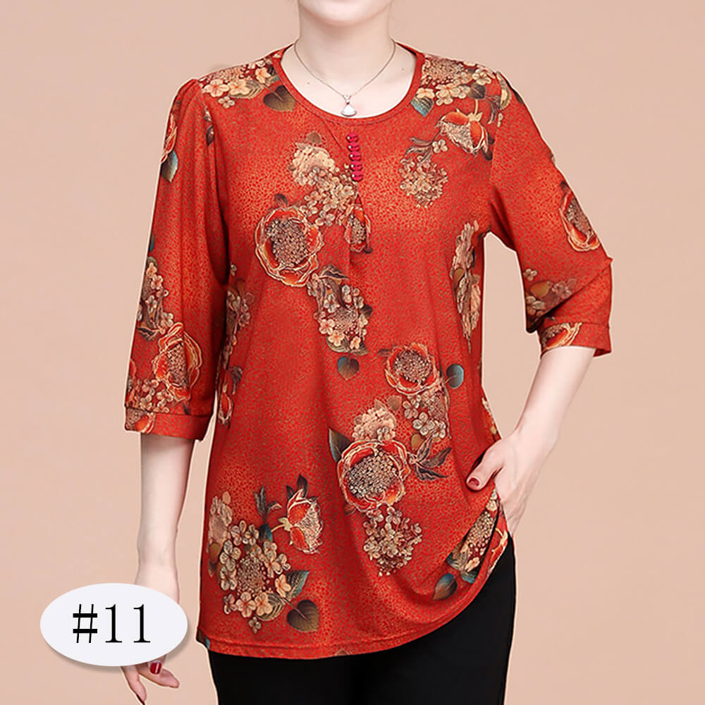 Women's 3/4 Sleeve Casual Print Tops Tunic Blouse Shirt