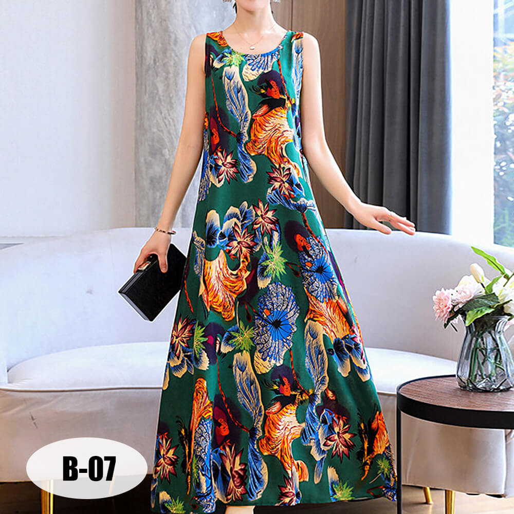 Women's Summer Casual Sleeveless Dresses Print Flowy Beach Boho Long Dress