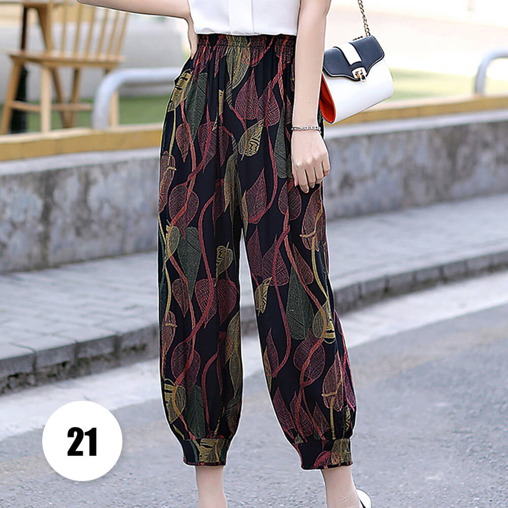 Women’s Harem Pants Boho Print Cropped Trousers Summer Casual Loose Baggy Pants with Pockets