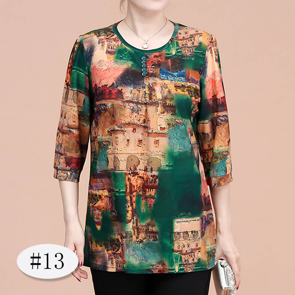 Women's 3/4 Sleeve Casual Print Tops Tunic Blouse Shirt