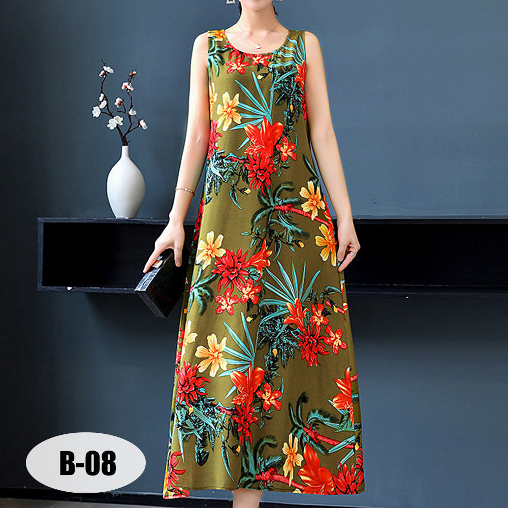 Women's Summer Casual Sleeveless Dresses Print Flowy Beach Boho Long Dress