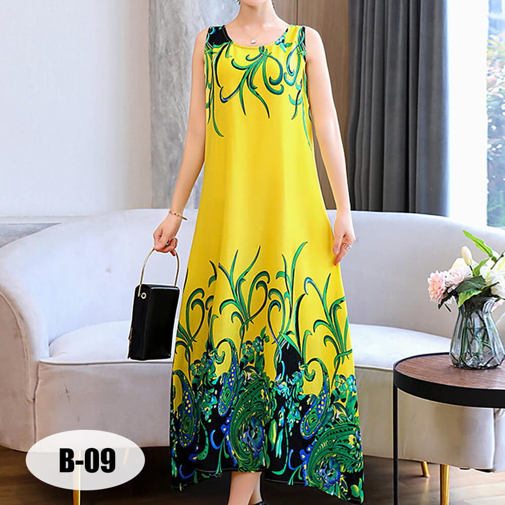 Women's Summer Casual Sleeveless Dresses Print Flowy Beach Boho Long Dress