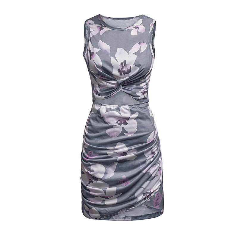 Women's Hollow Twist Bodycon Dresses Sleeveless Slim Fit Dress