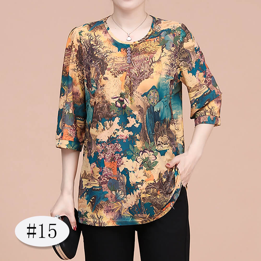 Women's 3/4 Sleeve Casual Print Tops Tunic Blouse Shirt