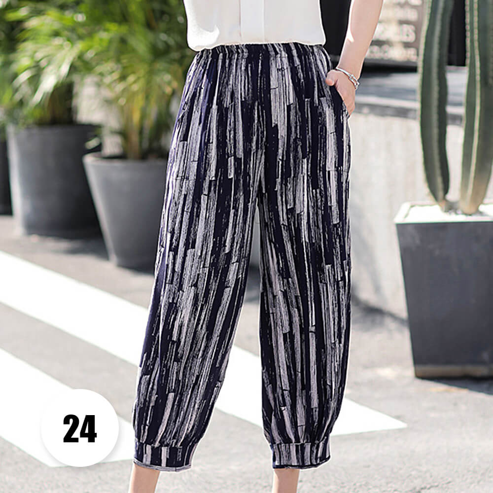 Women’s Harem Pants Boho Print Cropped Trousers Summer Casual Loose Baggy Pants with Pockets