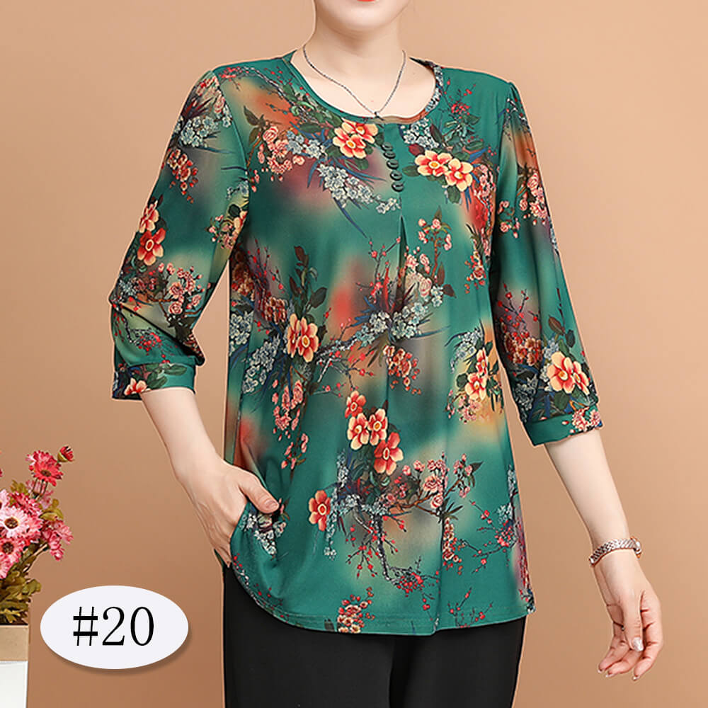 Women's 3/4 Sleeve Casual Print Tops Tunic Blouse Shirt