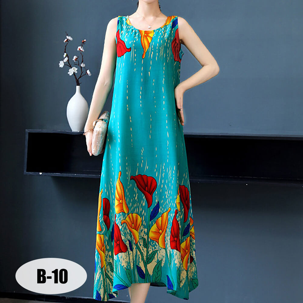 Women's Summer Casual Sleeveless Dresses Print Flowy Beach Boho Long Dress