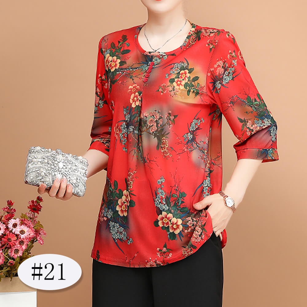 Women's 3/4 Sleeve Casual Print Tops Tunic Blouse Shirt