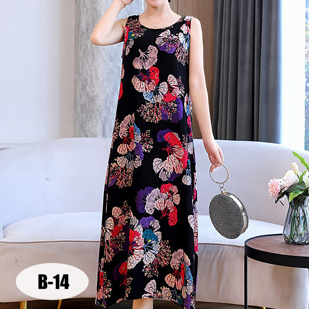 Women's Summer Casual Sleeveless Dresses Print Flowy Beach Boho Long Dress