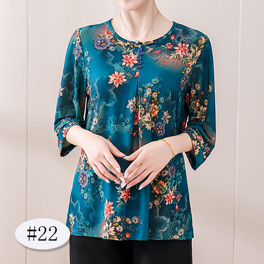 Women's 3/4 Sleeve Casual Print Tops Tunic Blouse Shirt