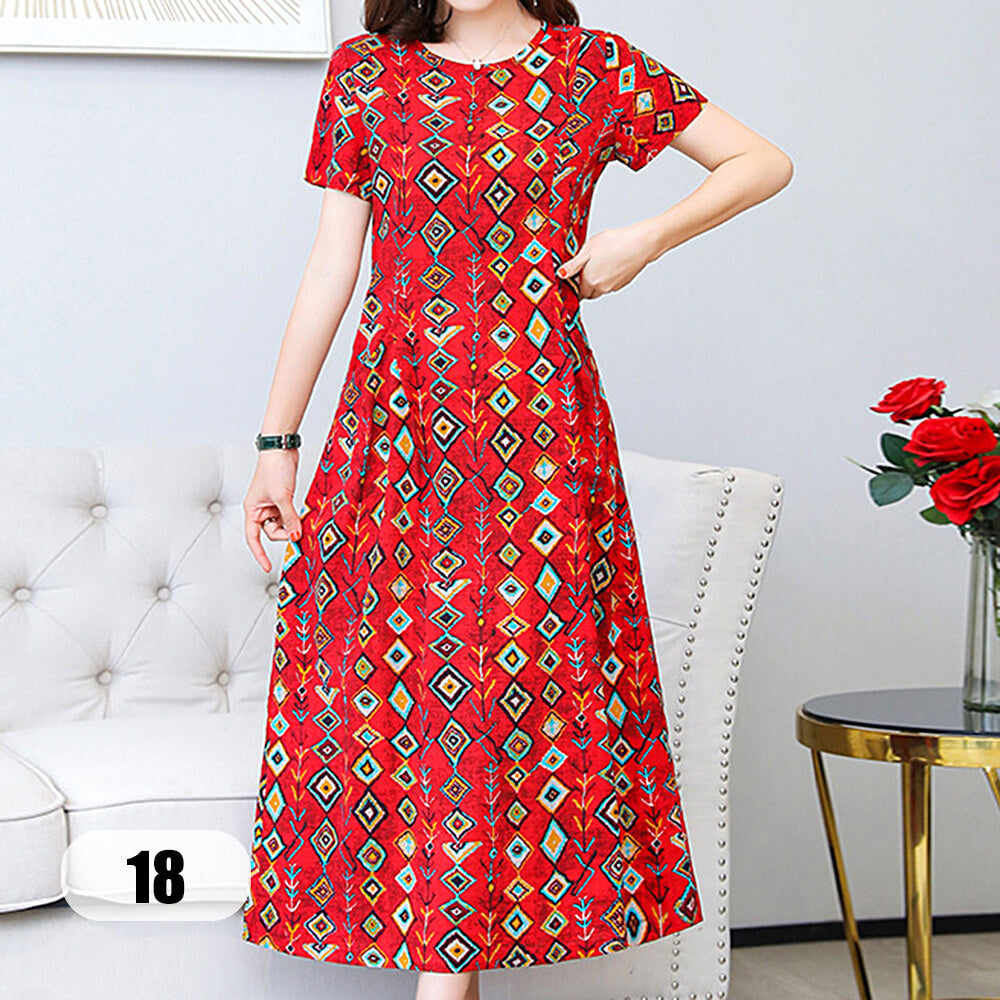 Women's Short Sleeve Round Neck Casual Summer Flowy Maxi Dresses with Pockets