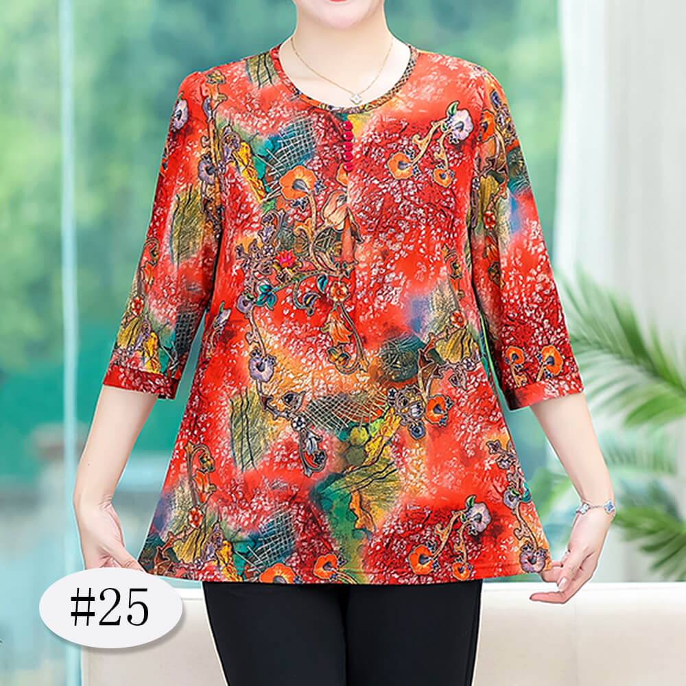 Women's 3/4 Sleeve Casual Print Tops Tunic Blouse Shirt