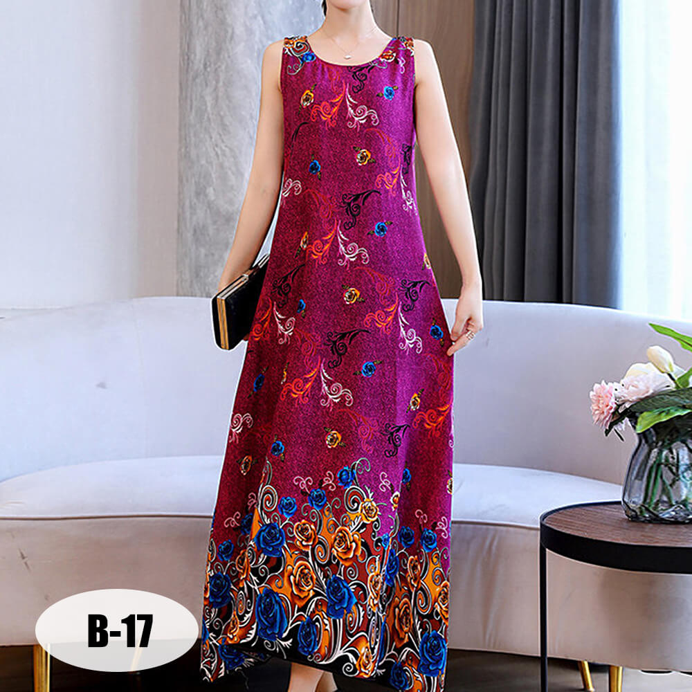 Women's Summer Casual Sleeveless Dresses Print Flowy Beach Boho Long Dress