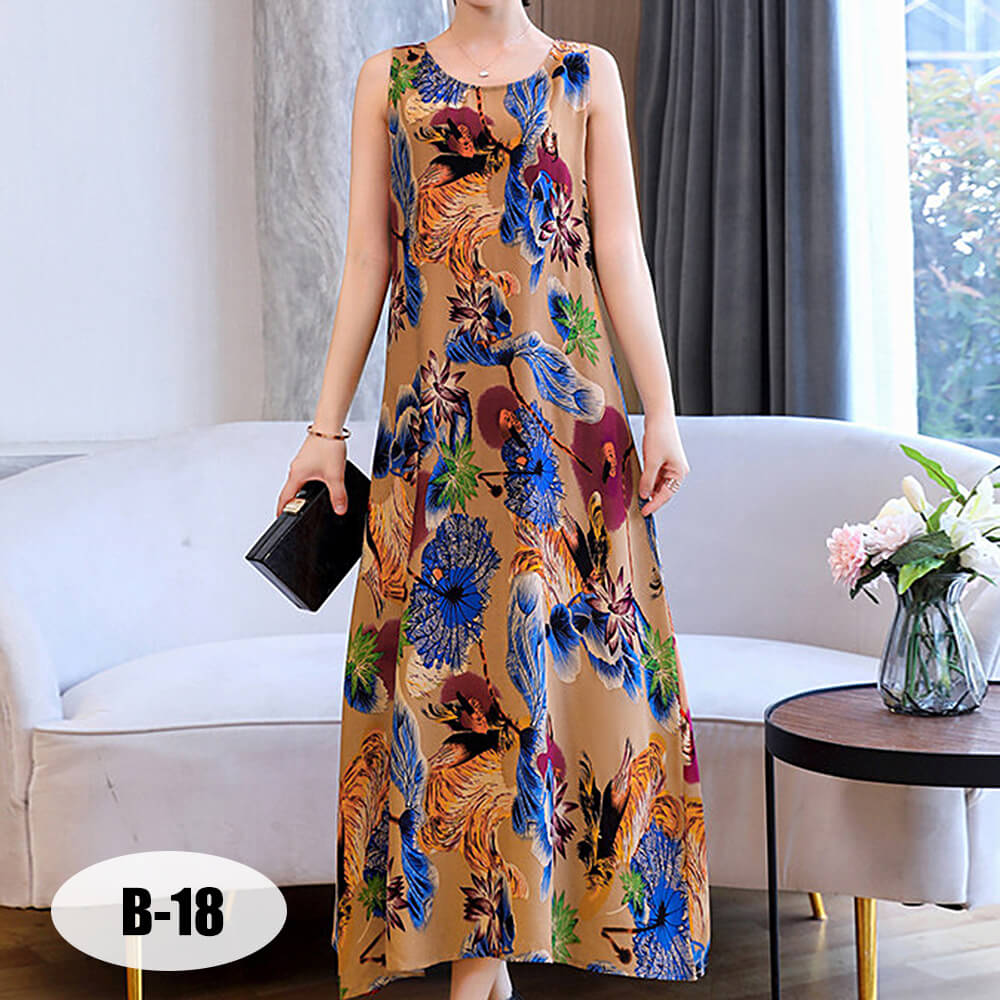 Women's Summer Casual Sleeveless Dresses Print Flowy Beach Boho Long Dress