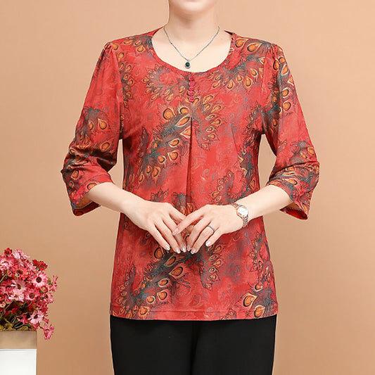 Women's 3/4 Sleeve Casual Print Tops Tunic Blouse Shirt