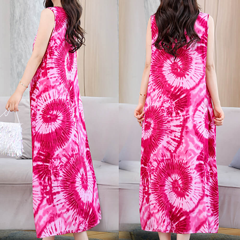 Women's Summer Casual Sleeveless Dresses Print Flowy Beach Boho Long Dress