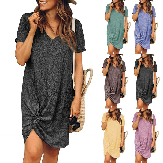 Twist Knot Design Summer Casual T-shirt Dress for Women