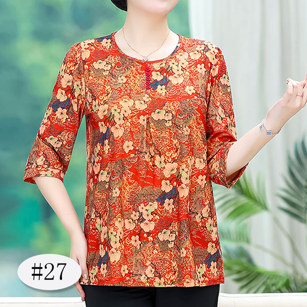 Women's 3/4 Sleeve Casual Print Tops Tunic Blouse Shirt