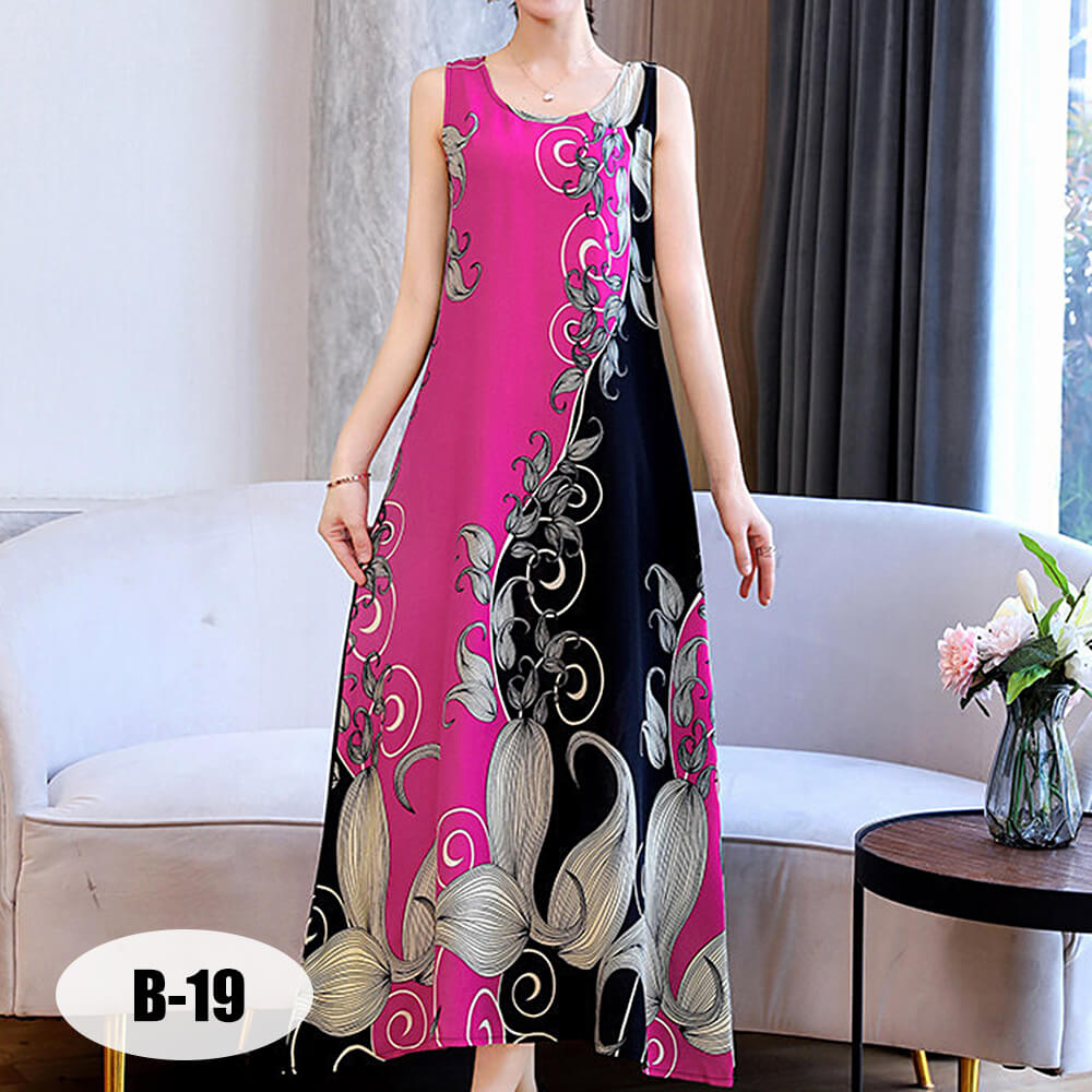 Women's Summer Casual Sleeveless Dresses Print Flowy Beach Boho Long Dress