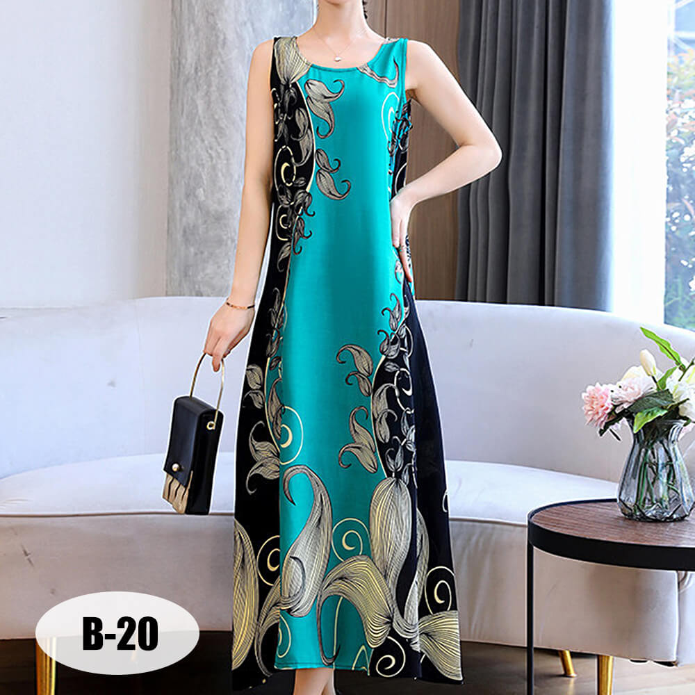 Women's Summer Casual Sleeveless Dresses Print Flowy Beach Boho Long Dress