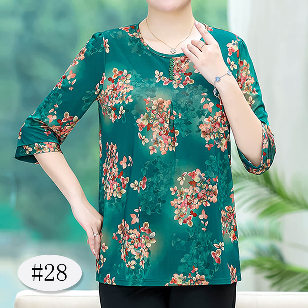 Women's 3/4 Sleeve Casual Print Tops Tunic Blouse Shirt