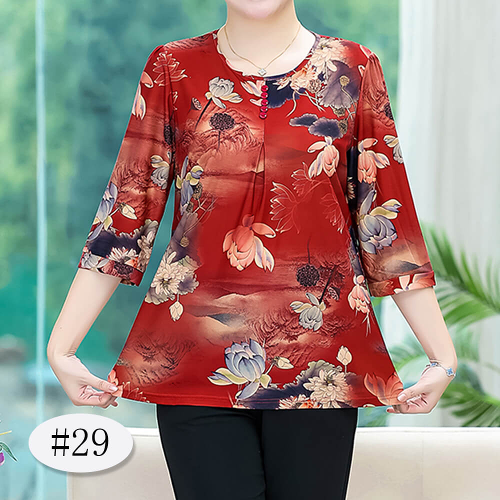 Women's 3/4 Sleeve Casual Print Tops Tunic Blouse Shirt