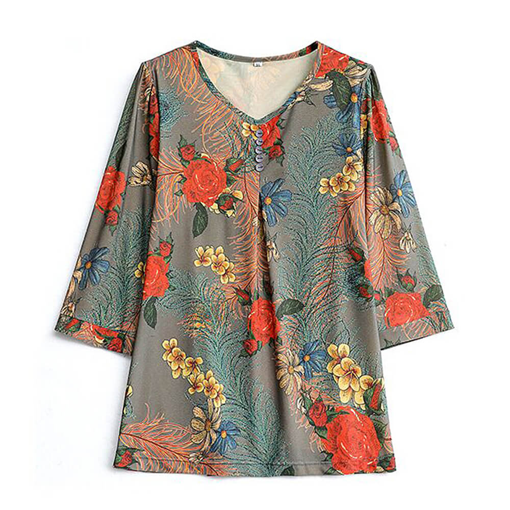 Women's 3/4 Sleeve Casual Print Tops Tunic Blouse Shirt