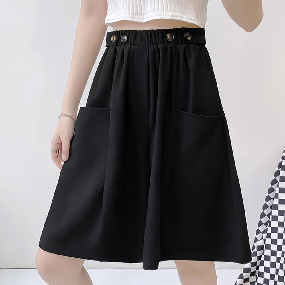 Women's Casual Summer Chiffon Shorts Elastic High Waist Pleated Wide Leg Shorts with Pockets