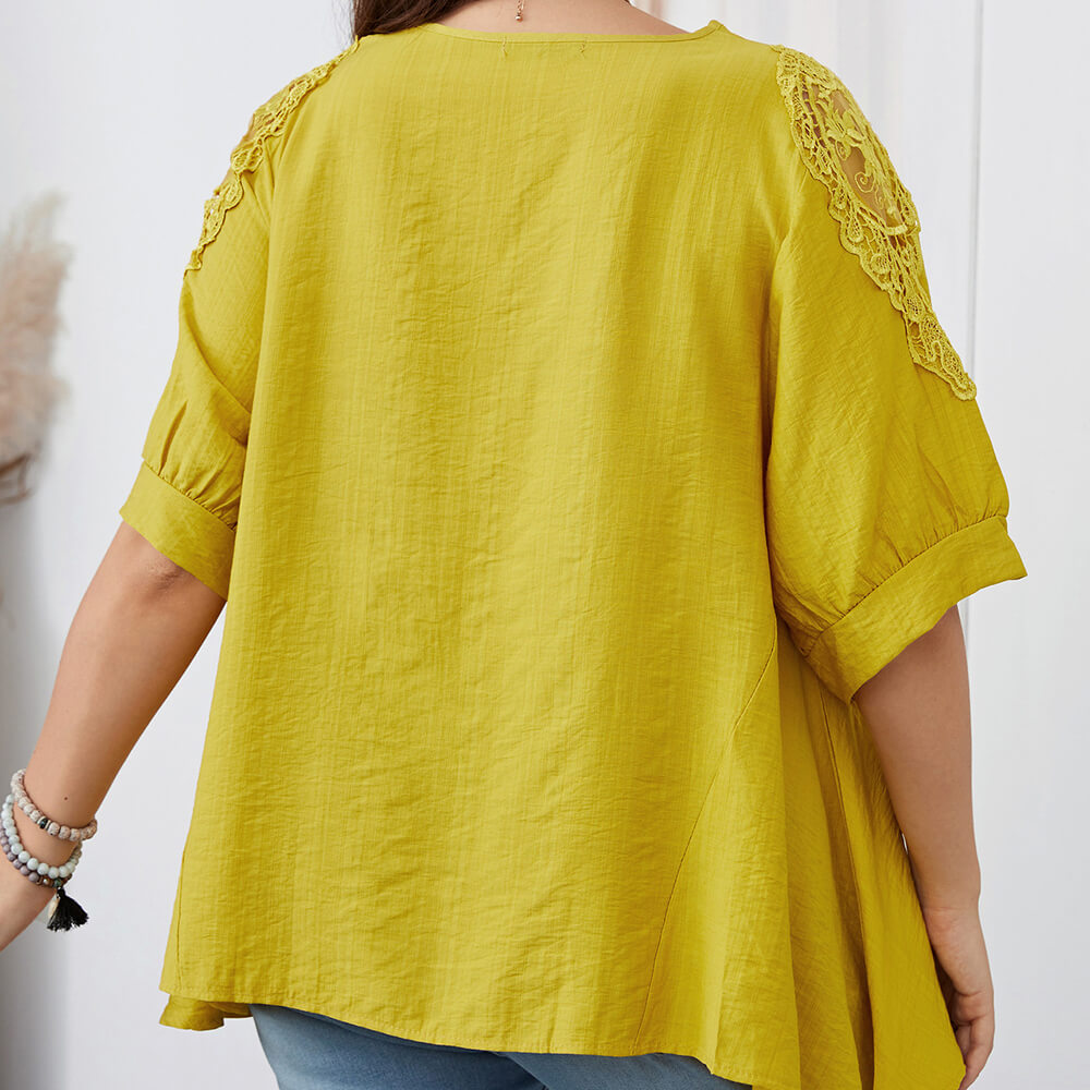 Women Plus Size 3/4 Sleeve Tunic Tops Loose Basic Lace Shirt