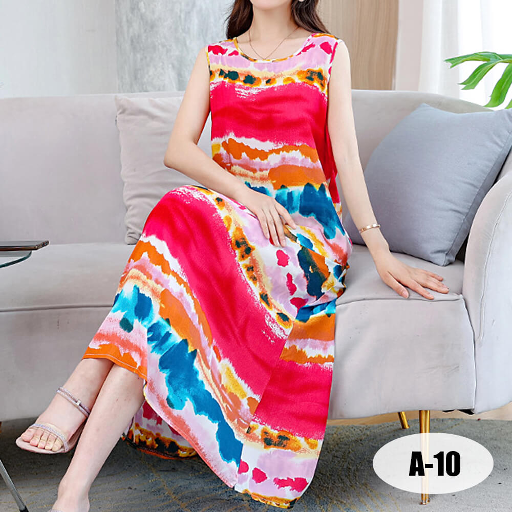 Women's Summer Casual Sleeveless Dresses Print Flowy Beach Boho Long Dress