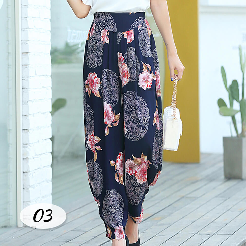 2023 Women's Pants Summer White Pocket Ladies Sweet Floral Print Trousers  Retro Straight Women's Oversized Casual Pants - AliExpress