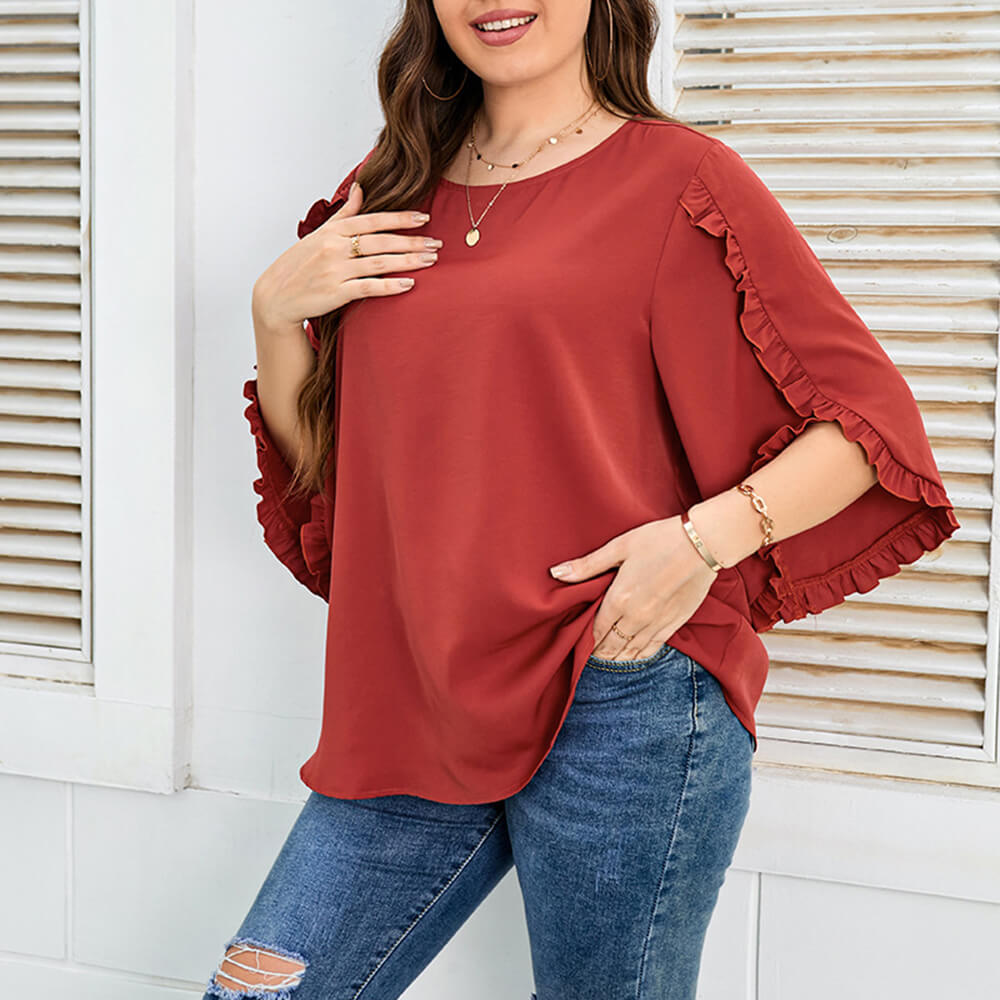 IEPOFG Women Button-Down Shirt Loose Flowy Blouse Hide Belly For Legging  Pleated Henley Shirt Ruffle Sleeve Cute Tees Dressy at  Women's  Clothing store