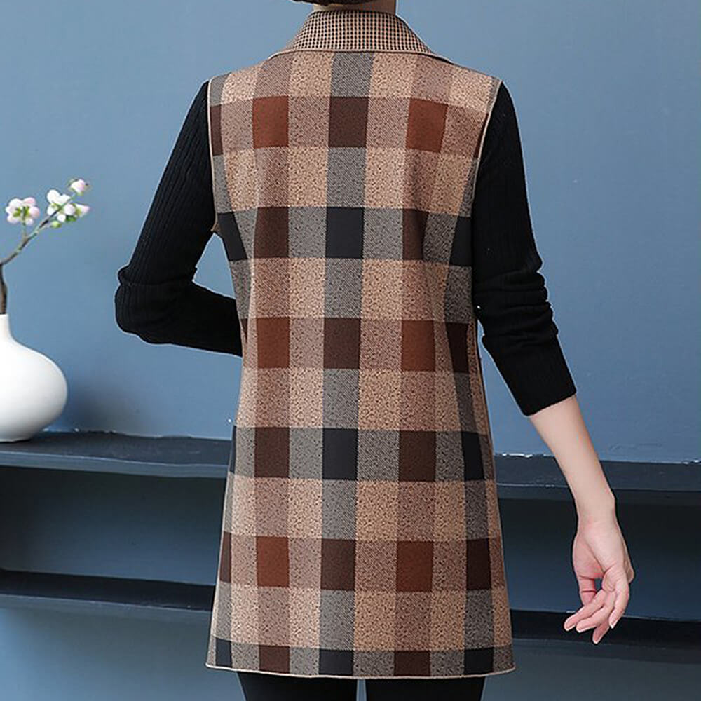 Women's Sleeveless Vest Casual Lapel Plaid Blazer Jacket