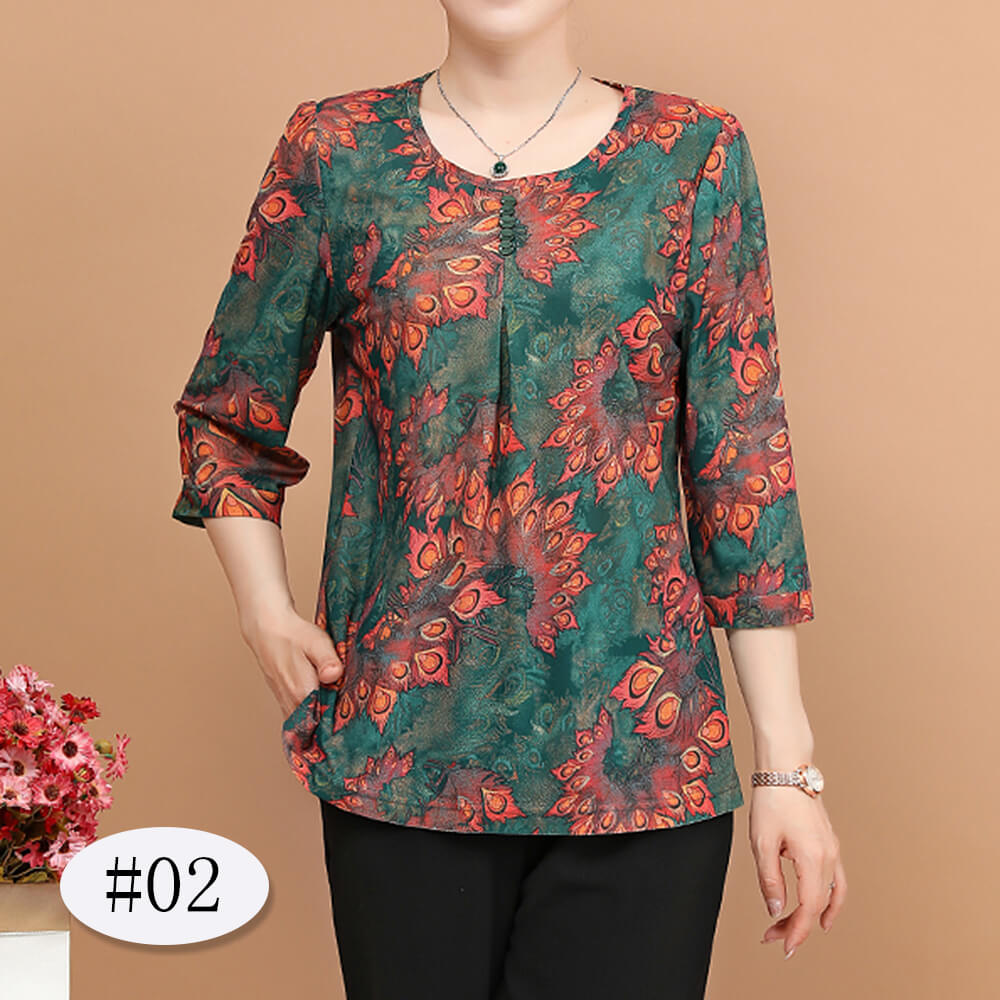 Women's 3/4 Sleeve Casual Print Tops Tunic Blouse Shirt