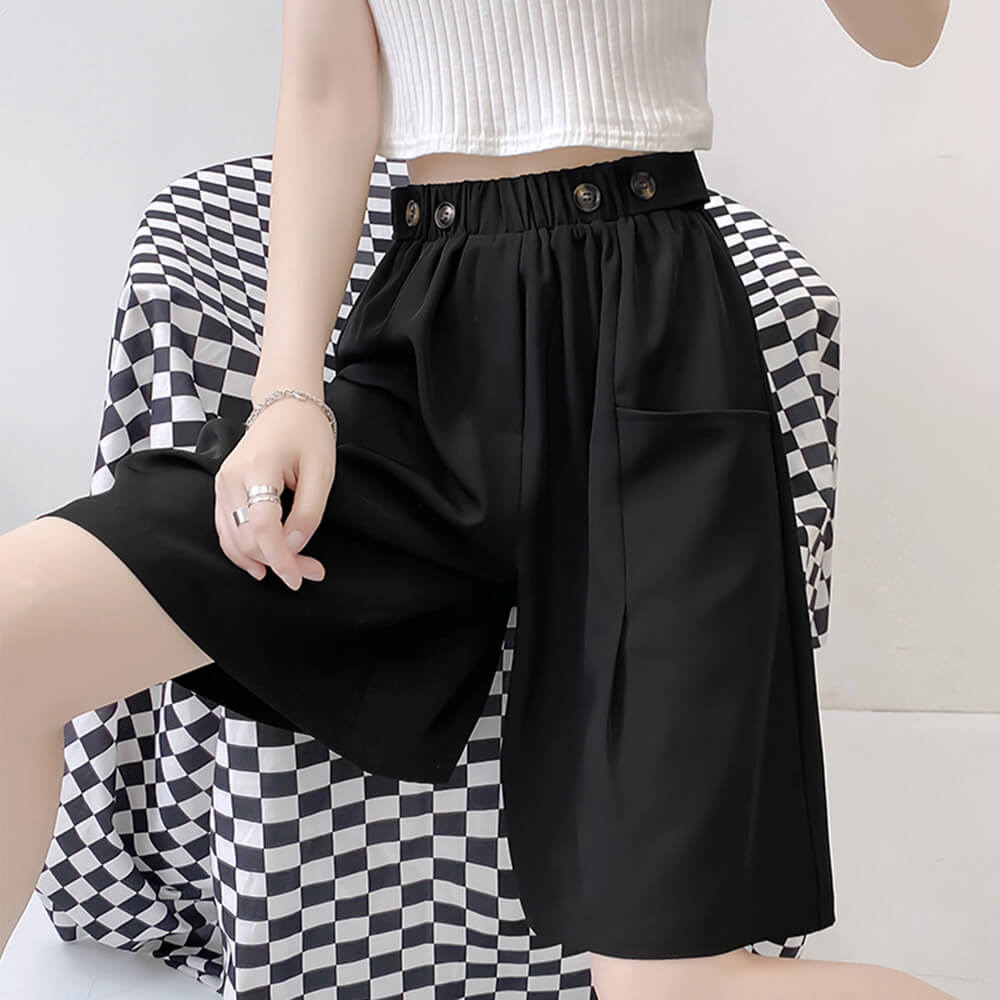 Women's Casual Summer Chiffon Shorts Elastic High Waist Pleated Wide Leg Shorts with Pockets