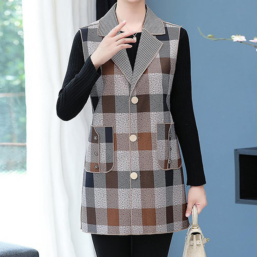 Women's Sleeveless Vest Casual Lapel Plaid Blazer Jacket