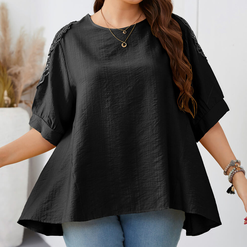 Women Plus Size 3/4 Sleeve Tunic Tops Loose Basic Lace Shirt