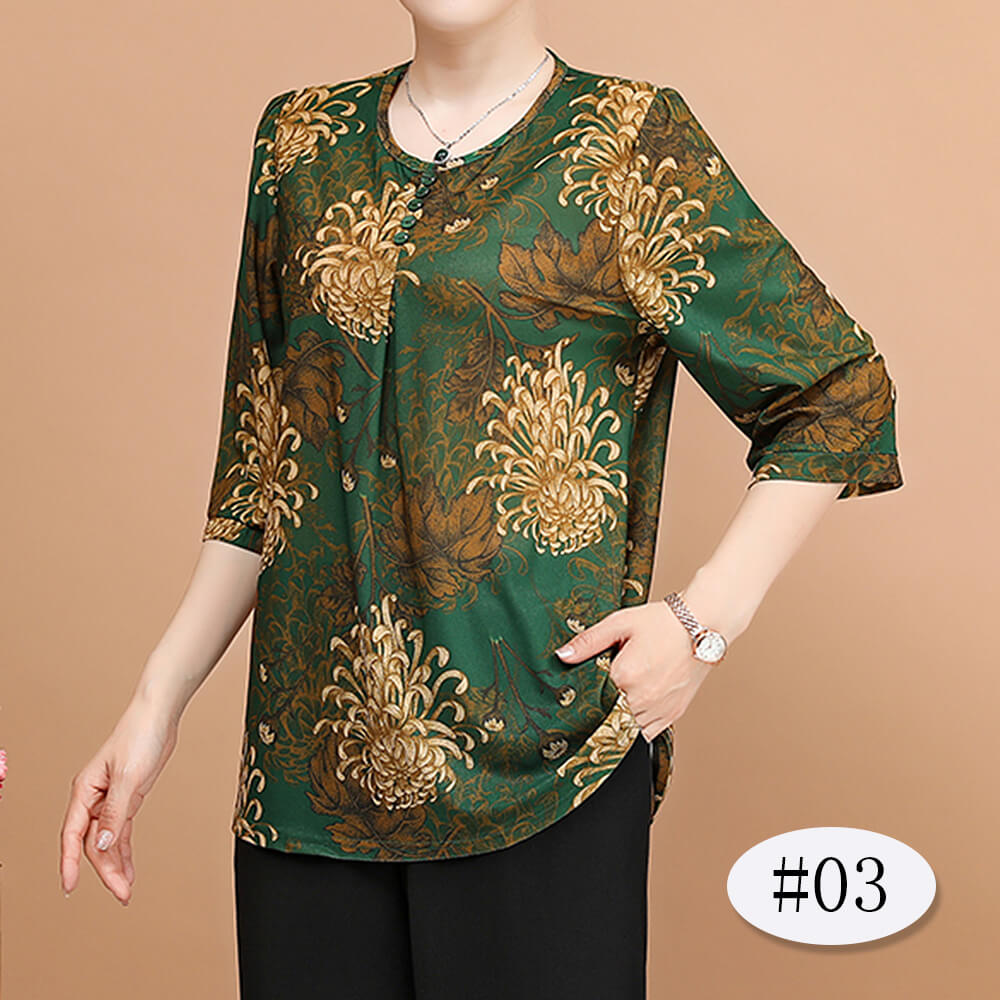 Women's 3/4 Sleeve Casual Print Tops Tunic Blouse Shirt