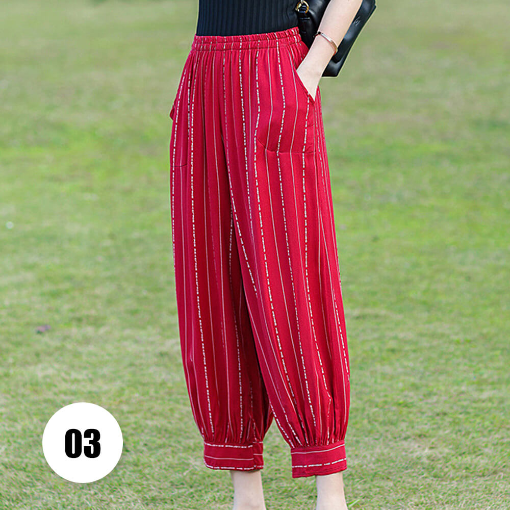 Women’s Harem Pants Boho Print Cropped Trousers Summer Casual Loose Baggy Pants with Pockets