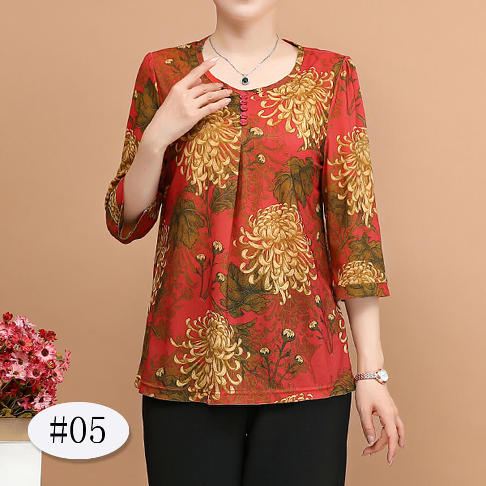 Women's 3/4 Sleeve Casual Print Tops Tunic Blouse Shirt