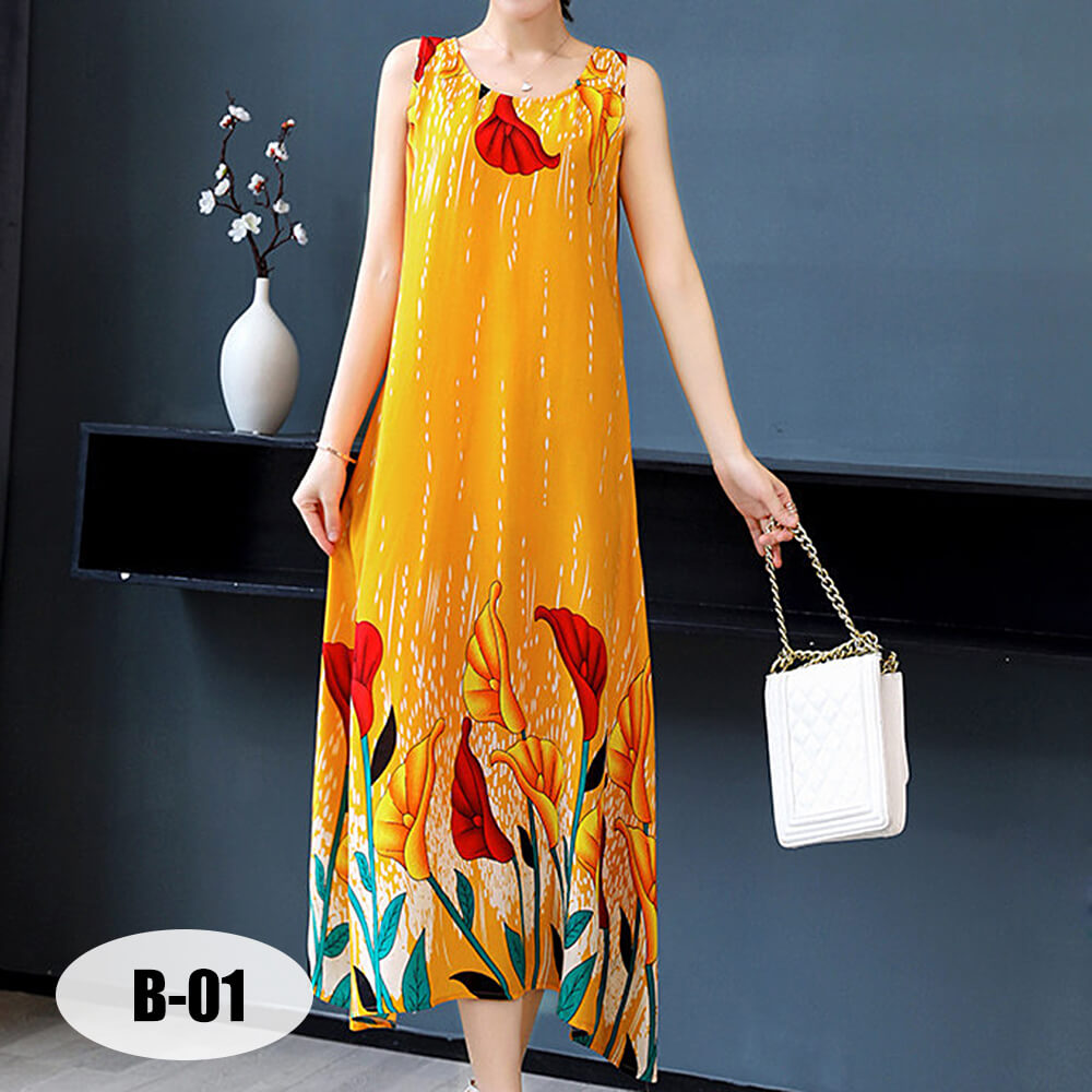 Women's Summer Casual Sleeveless Dresses Print Flowy Beach Boho Long Dress