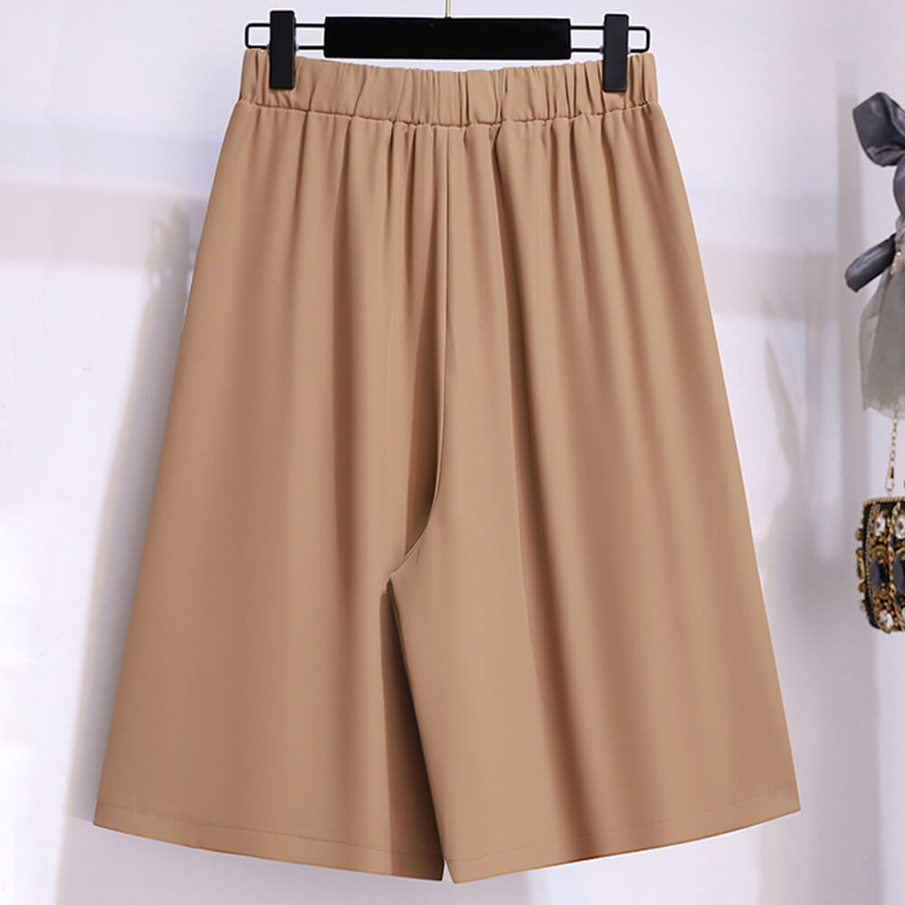 Women's Casual Summer Chiffon Shorts Elastic High Waist Pleated Wide Leg Shorts with Pockets