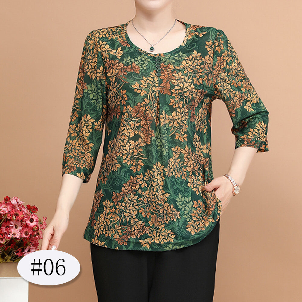 Women's 3/4 Sleeve Casual Print Tops Tunic Blouse Shirt