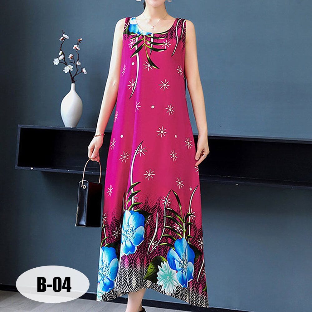 Women's Summer Casual Sleeveless Dresses Print Flowy Beach Boho Long Dress